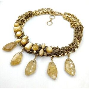 Stella & Dot Gold Tone Rhinestone Quartz Chunky Mesh Necklace 20"